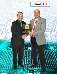 XJTAG's CEO Simon Payne with Dirk Müller, founder and CEO of FlowCAD