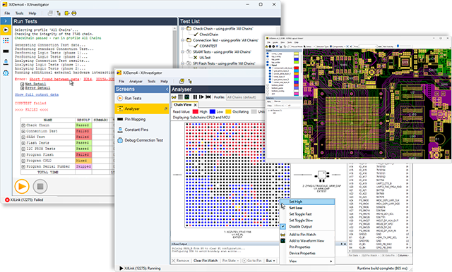XJTAG XJInvestigator includes XJAnalyser, XJRunner, Layout Viewer