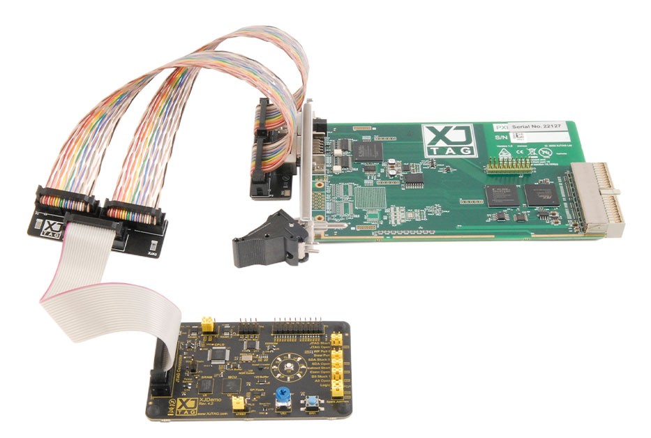 XJTAG PXI-XJLink2 test controller connected to demo board