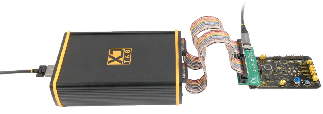 XJTAG XJLink-PF40 test controller connected to demo board