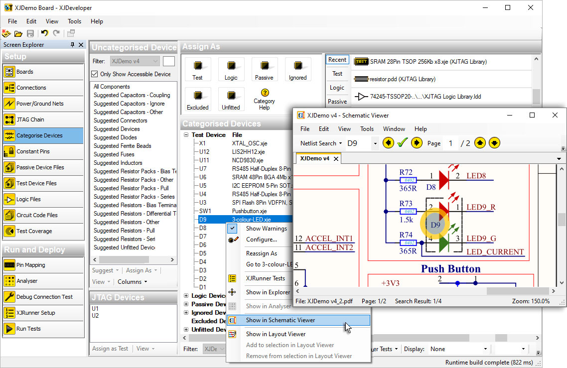 Component selected in XJDeveloper highlighted in Schematic Viewer