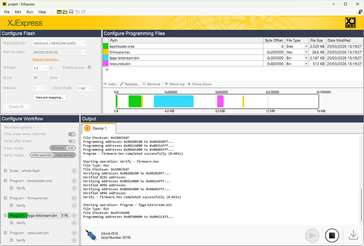 XJExpress SPI flash programming using multiple source files with memory visualiser - thumbnail