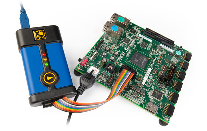 XJExpress controller XJLink-FE19 connected to Xilinx development board