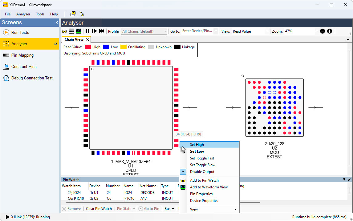 XJInvestigator Analyser Screen