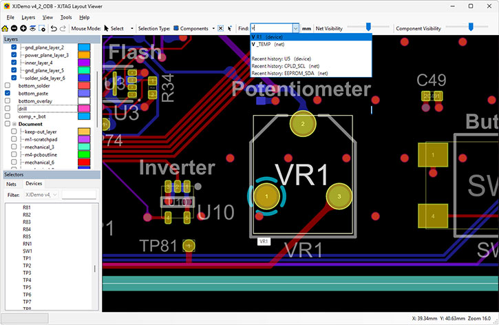 XJTAG Layout Viewer search for device or net - thumbnail
